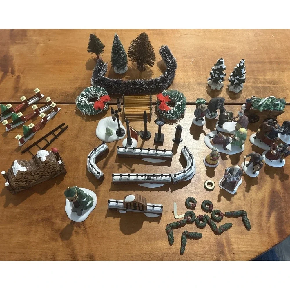 Dept 56 Lot People Wagon Fence Trees Clock Scrooge Ladder Christmas Village Huge